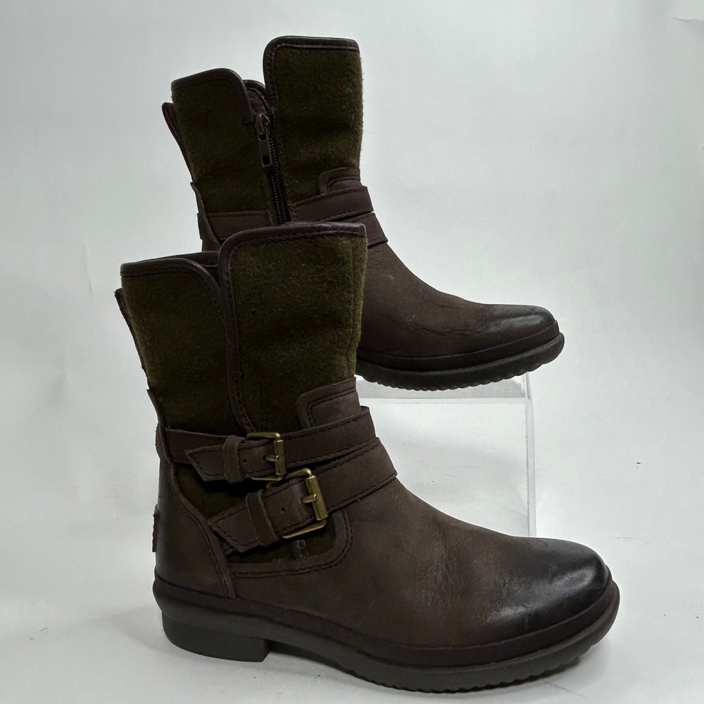 UGG Waterproof‎ Kids Boots Brown Green Wool Buckle Zip Size 5